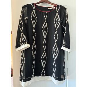🍉Vintage Tunic Black Cream Red Abstract Deco Women's Size M